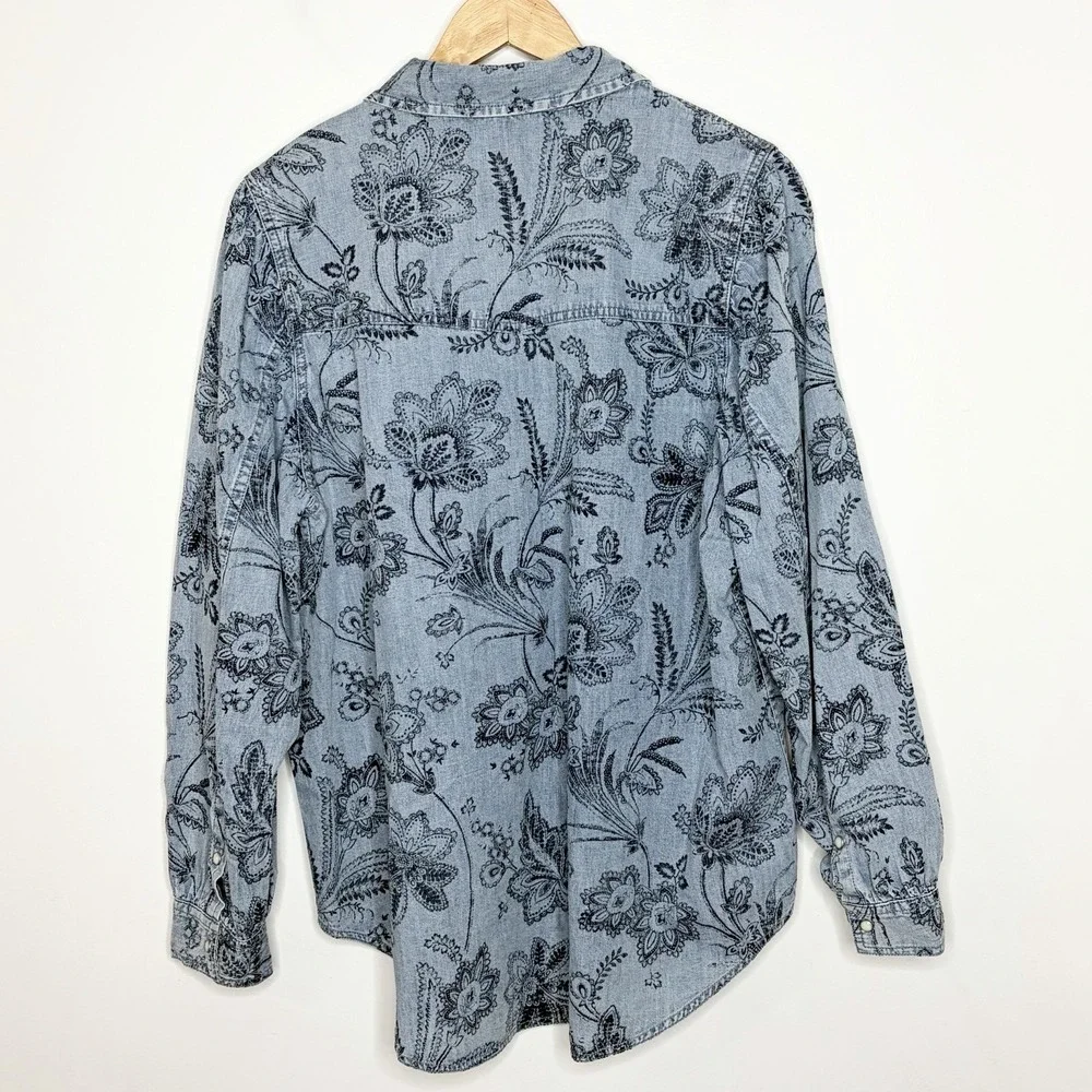 Sundance Pearl Snap Denim Shirt Womens XL Chambray Coastal Cowgirl Western Boho - Picture 7 of 7